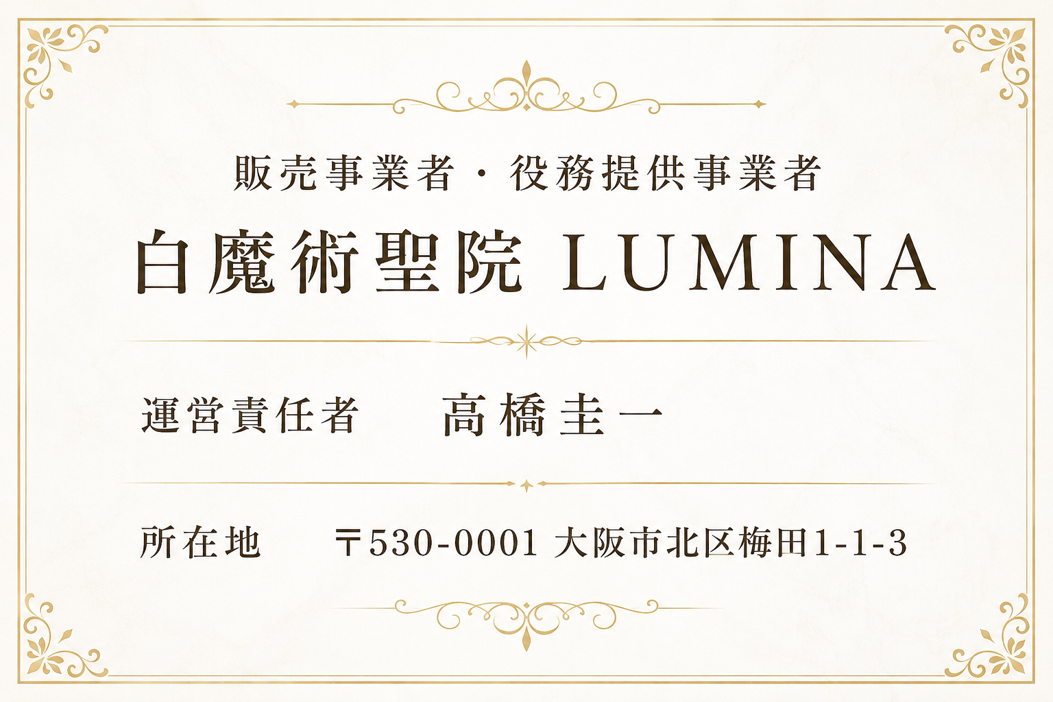 白魔術聖院 LUMINA 事業者情報